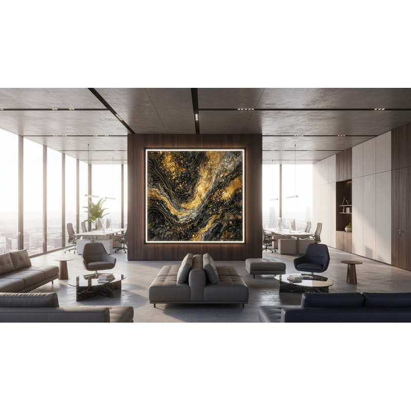 Gilded Faultline Framed Canvas Wall Art by Kasian Art Studio - Black Frame, Brown