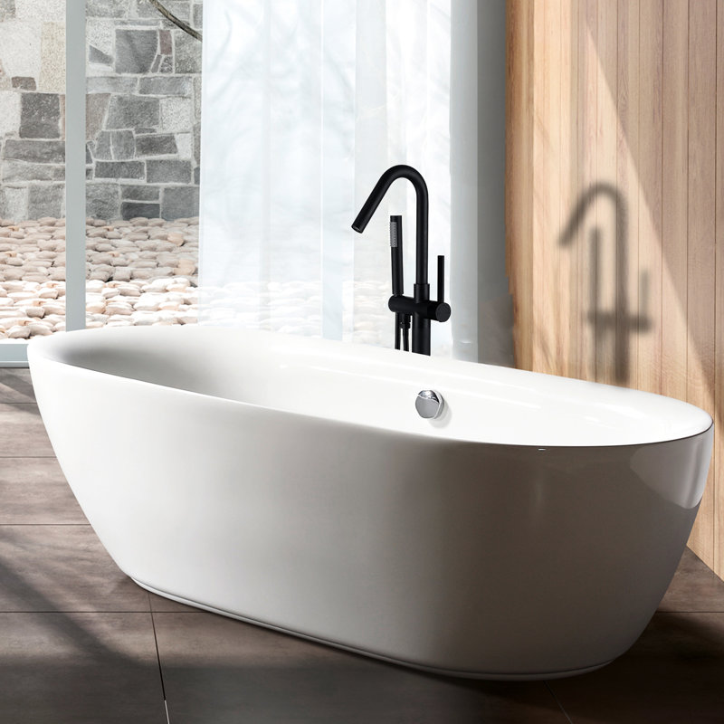 Matt Black Freestanding Bathtub Faucet With Hand Shower - Metal Build 43.81 In. Depth, 7.98 Width, 6.83 Height Full Body Spray Bathroom Remodel Tap