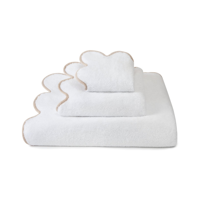 Charish Scalloped Bath Towel, White/Brown