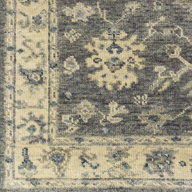 Airlia Oriental Hand-Knotted Wool Charcoal/Blue/Yellow Area Rug, Rectangle 6' x 9'