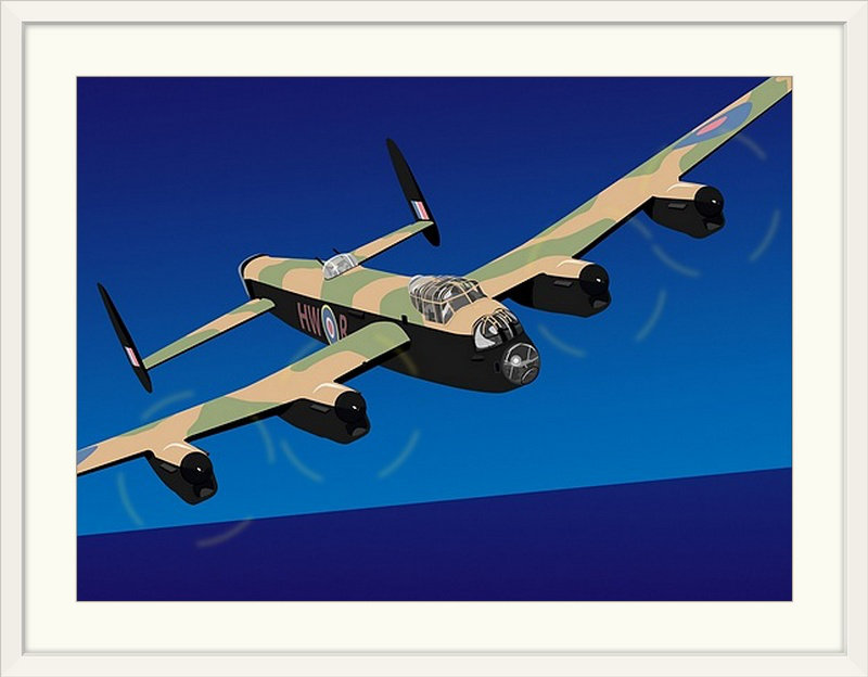 «Avro Lancaster Bomber» par Deschamps, impression, H 35 po x l 44 po x P 1 po, Cadre blanc