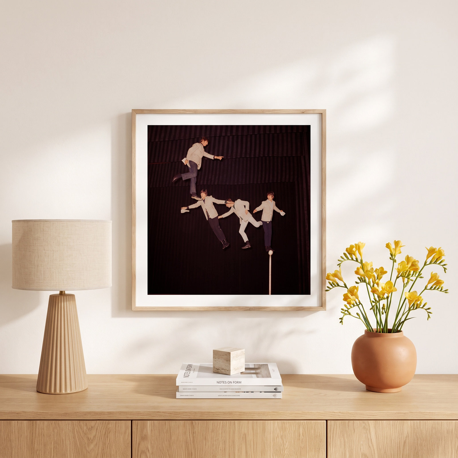 Algern "The Beatles Rehearse" Print, 48" H x 48" W, Rustic Walnut Framed