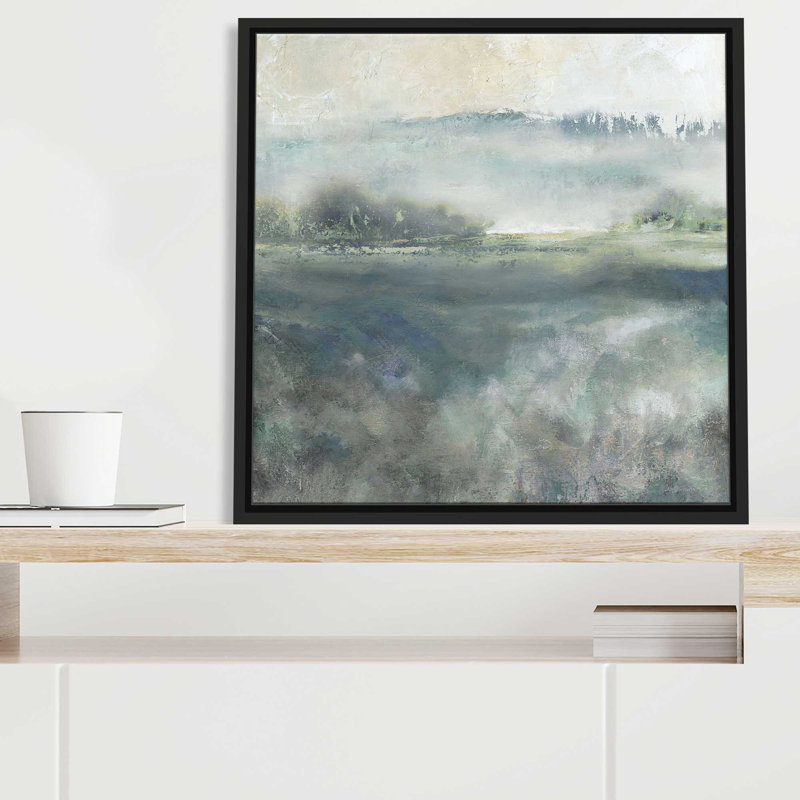 «Cool Misty Morning» par Carol Robinson - Peinture, L 39,5 po x H 39,5 po, Cadre noir