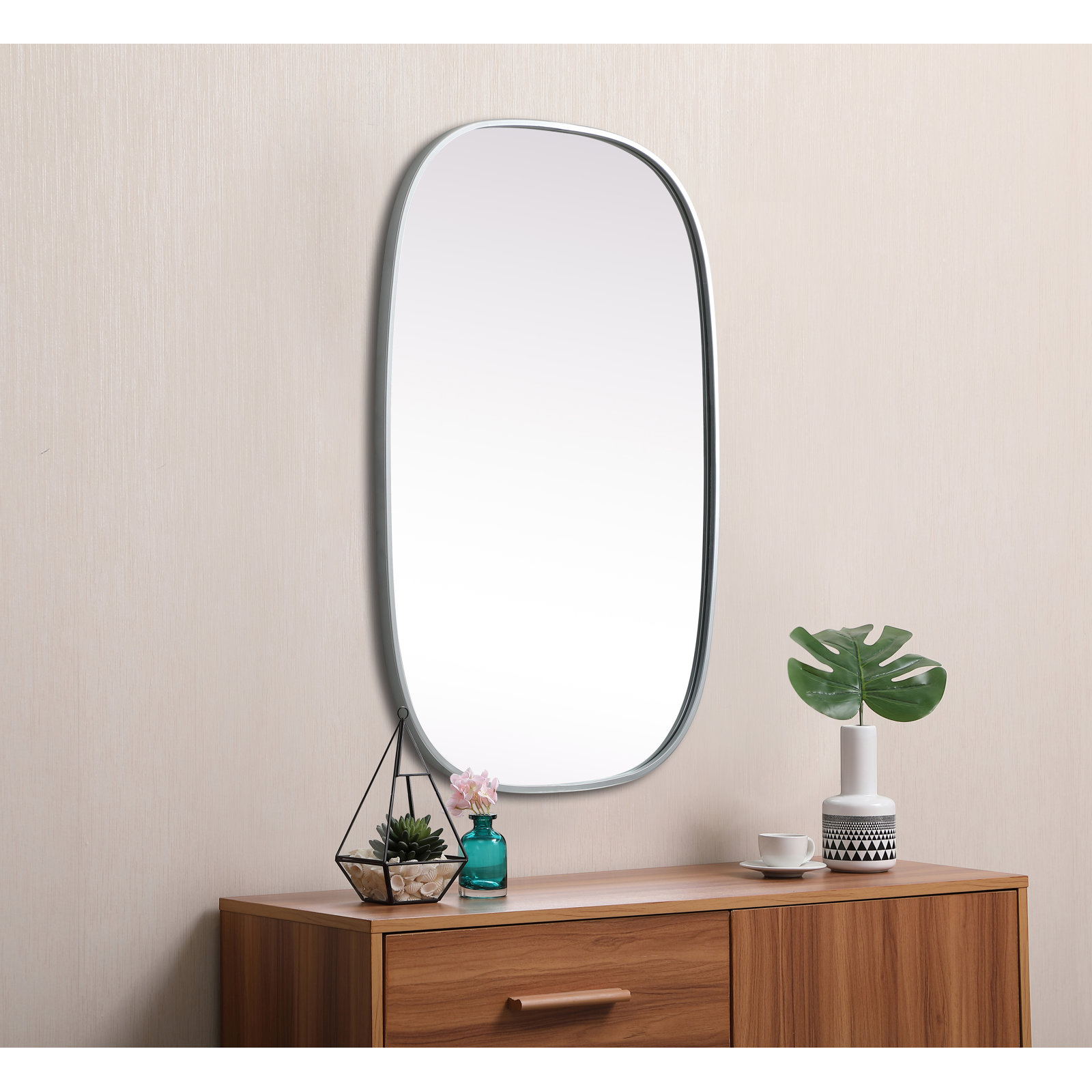 Sabine Metal Curved Oval Wall Mirror, Silver, 36" x 24"