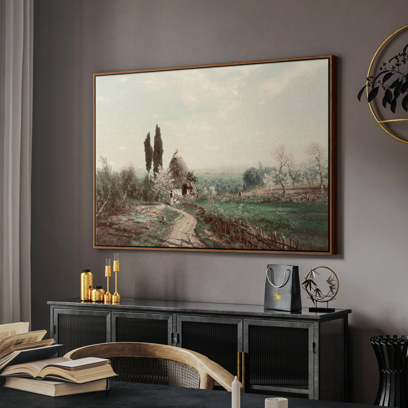 Paysage rétro - CD, Toile encadrée noyer flottant, H 27 po x l 41 po x P 2 po