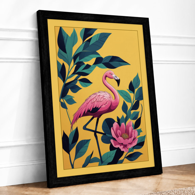 Flamingo in Bloom Tropical - Framed Print, A4 - 29.7 x 21.0 cm, Black