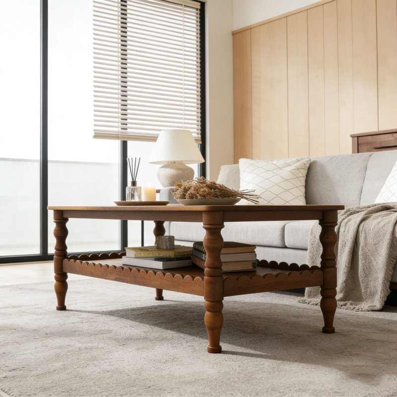 Rectangle Solid Wood Coffee Table with Storage Shelf