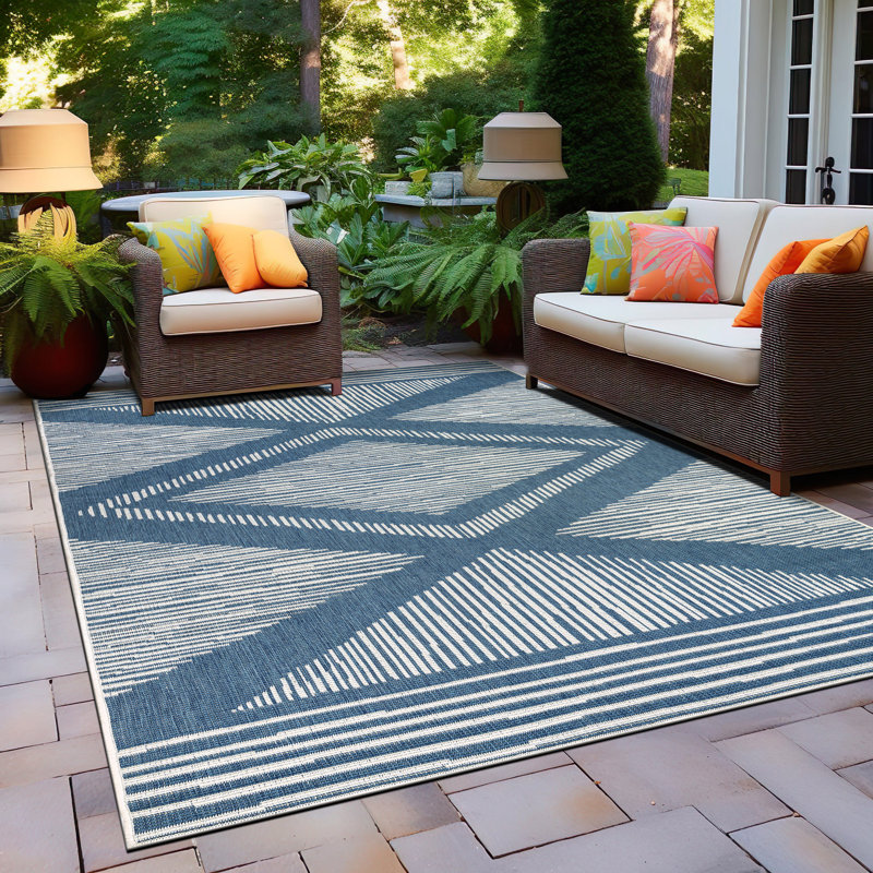 Tapis intérieur / extérieur à rayures géométriques Contemporary, Tapis de couloir de 2 pi x 7 pi