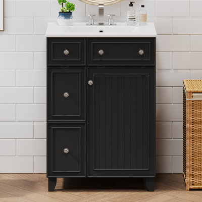 Meuble-lavabo 24 po avec comptoir en céramique, meuble-lavabo avec 2 tiroirs et 1 porte