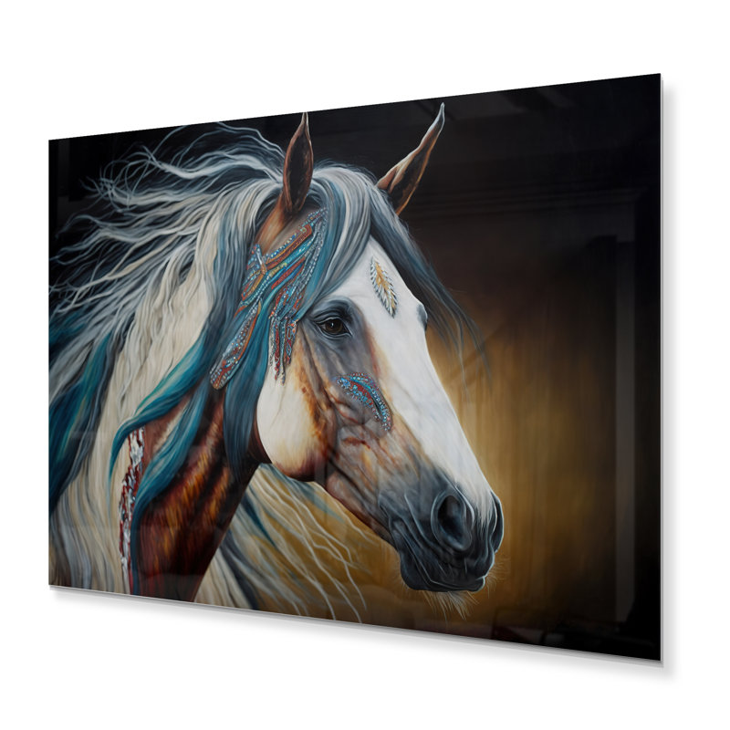 Cheval indien coloré II - décoration murale moderne en métal, H 12 po x l 20 po x P 1 po