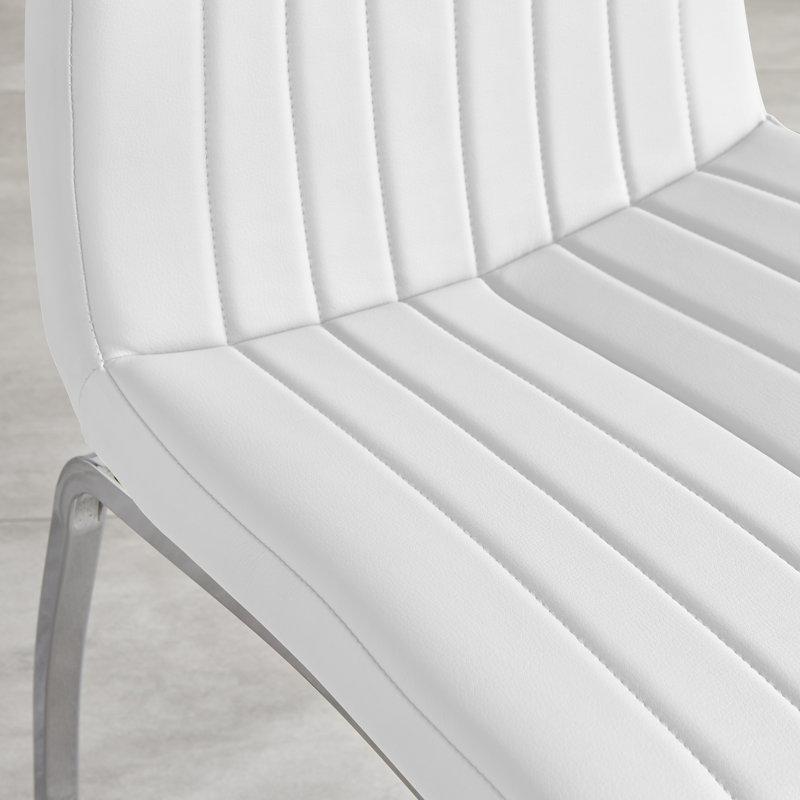 Kylooe Modern Marble Effect And Silver Dining Table Set With 4 Soft Touch Faux Leather Chairs, White