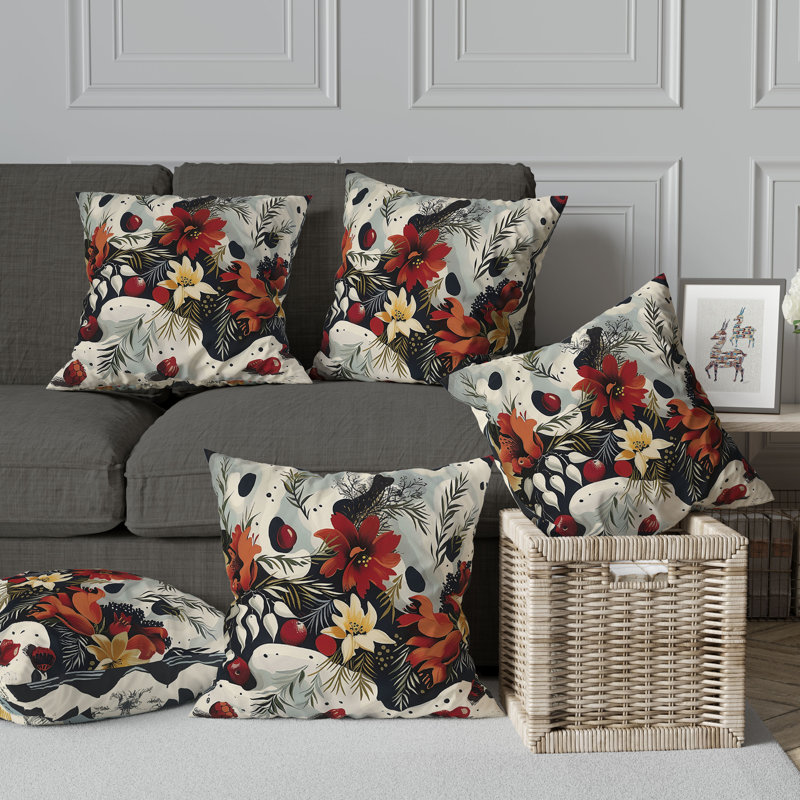 Coussin décoratif intérieur / extérieur Charme Chronicles, Noir / rouge, H 16 po x l 16 po