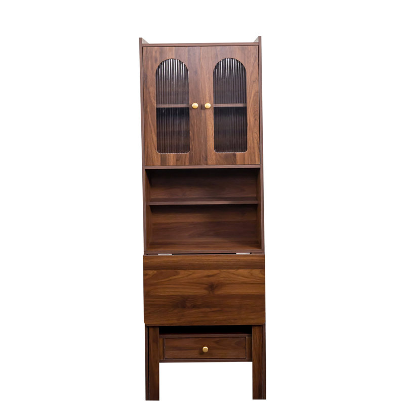 Armoire de bureau à domicile en noyer - Design dépliable avec tablette et tiroir de rangement