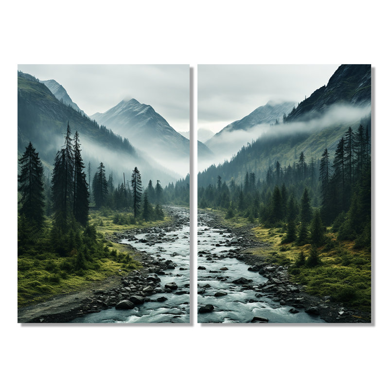 Canada Misty Mountains - art mural vert, Toile tendue, Ne s’applique pas, H 36 po x l 48 po