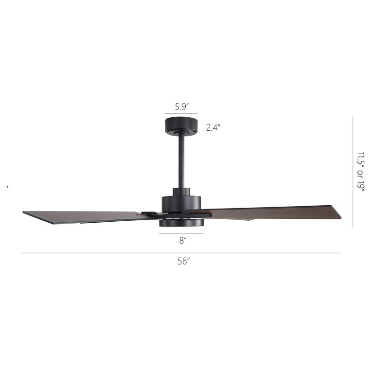 Kyliegh 4-Blade DC Motor Ceiling Fan with LED Light and Remote, Dark Brown Wood, Black, 56" Wide