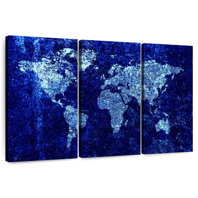 Carte du monde bleue fraîche Aliaz, H 32 po x l 50 po