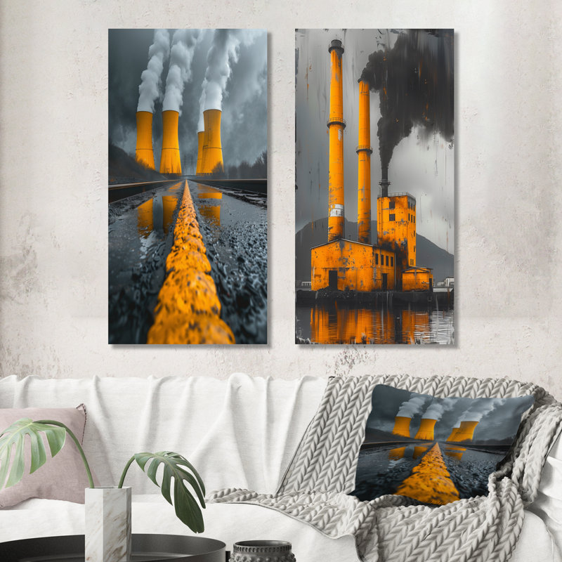 Ensemble de 2 pièces d'art électrique jaune et jaune avec centrale électrique Eclipse, Ne s’applique pas, H 28 po x l 24 po