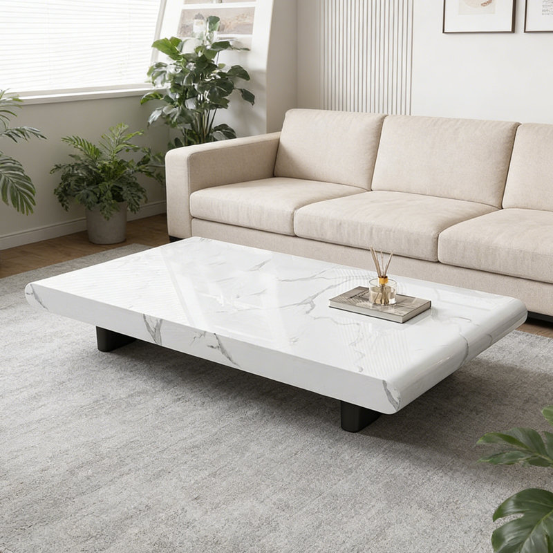 Table basse moderne en marbre minimaliste moderne, H 13,8 po x L 47,2 po x l 23,6 po, Blanc / Gris