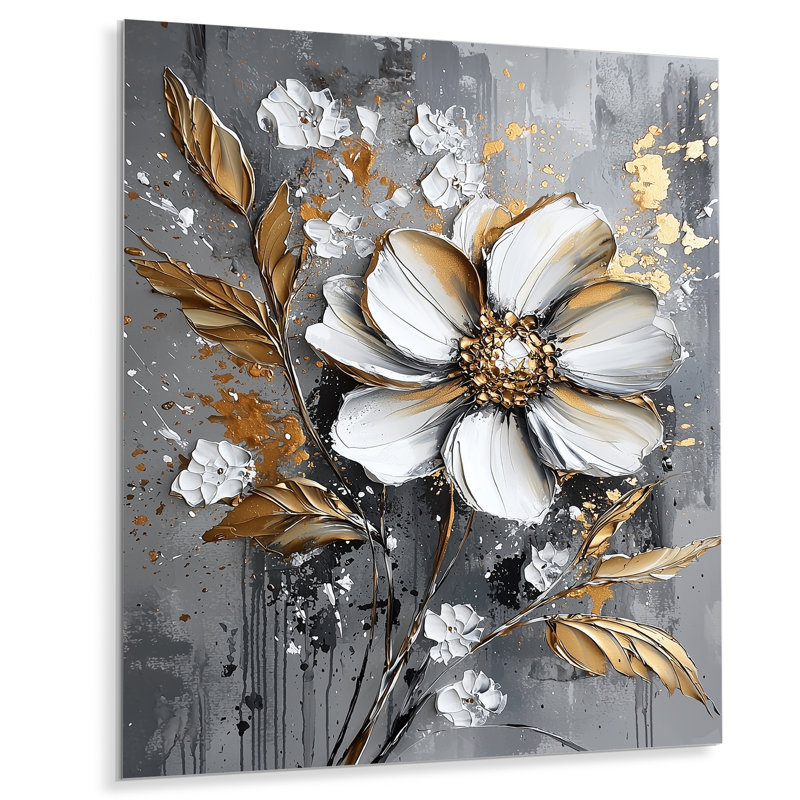 Delicate Marigolds Golden Charm III - Art mural en métal souci, impression traditionnelle en métal, H 40 po x l 30 po