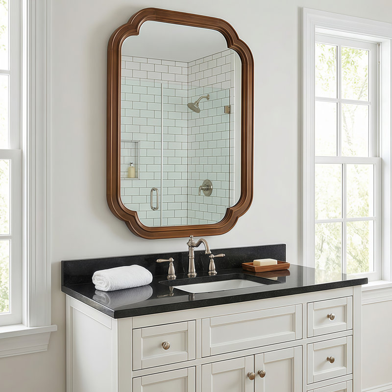 Miroir de coin décoratif en bois massif, 24 po x 36 po