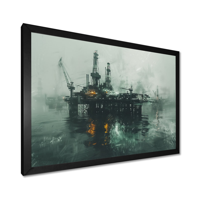 Décoration murale gris et vert Winter Drilling Dynamics Oil Rig II - Oil Rigs / Fields, Toile encadrée noire simple