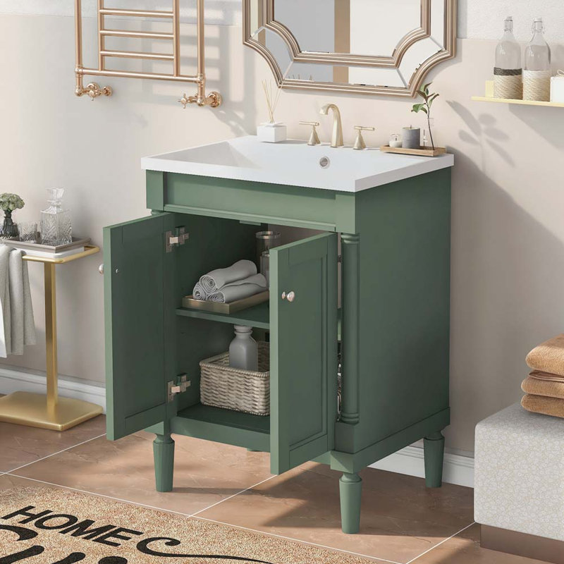 Meuble-lavabo simple 24 po avec plateau Sharlyne, Vert
