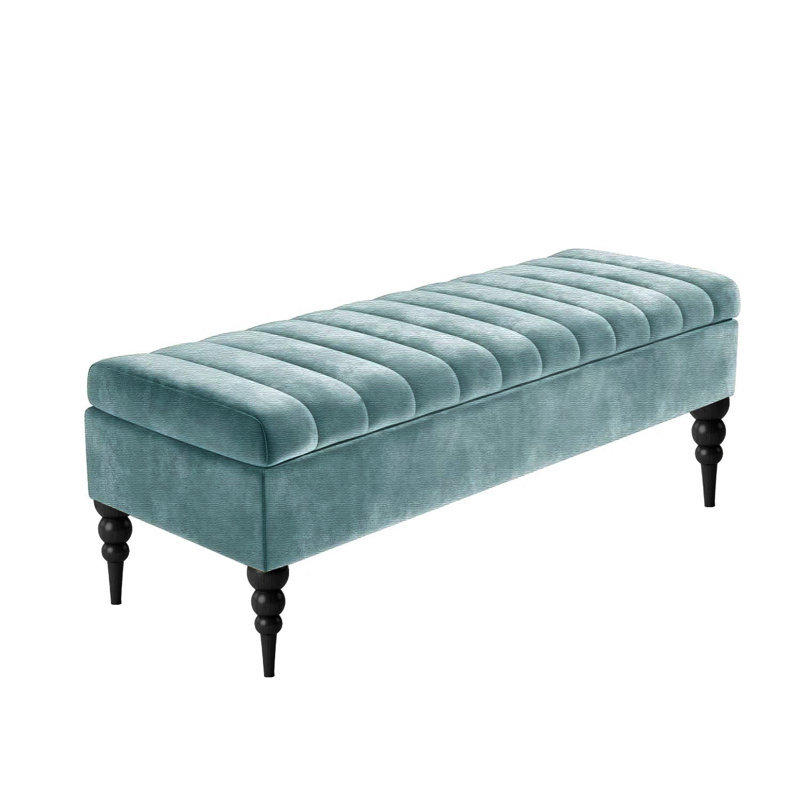 Sierra Striped Ottoman Storage Bench - Upholstered Plush Velvet Shoes Bench with Turned Wooden Legs, 40cm H x 90cm W x 40cm D