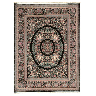 Hand Knotted Wool Area Rug in Black