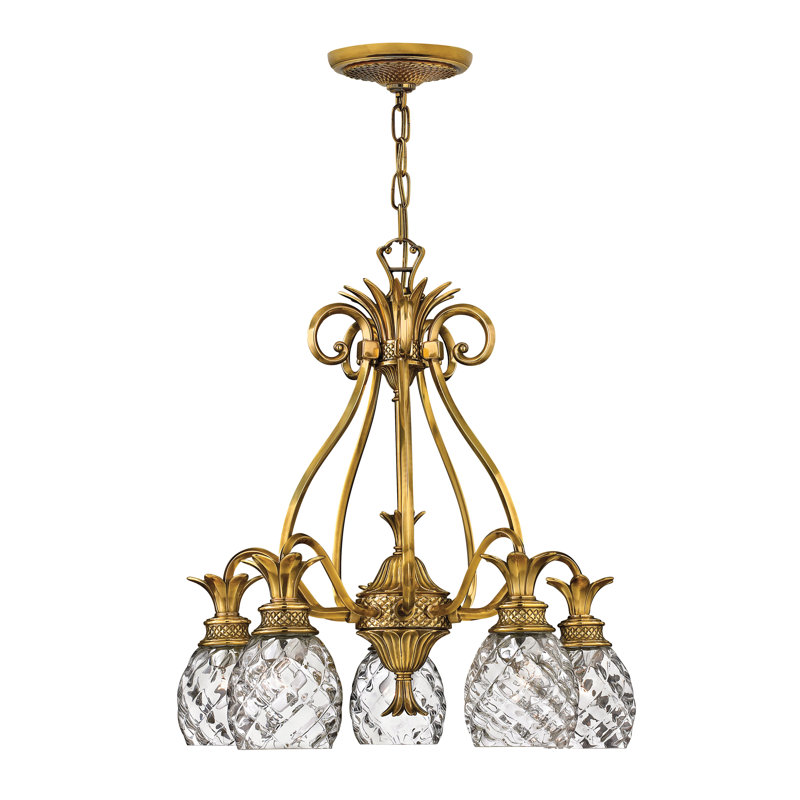 Plantation 5 Light Chandelier, Burnished Brass