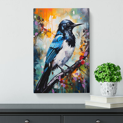 Magpie Expressionism Art - Wrapped Canvas