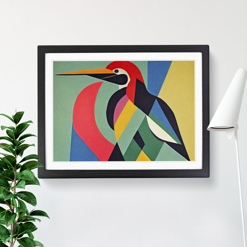 XH1022-6864X Pelican Abstract Art - Single Picture Frame Print, 46cm H x 64cm W x 2cm D, Black