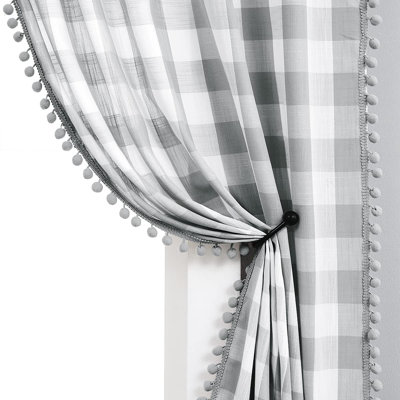White Grey Buffalo Check Curtains 84Inch Long Farmhouse Gingham Linen Semi Sheer Rustic Drapes Window Treatment Sets 2 Panels Rod Pocket