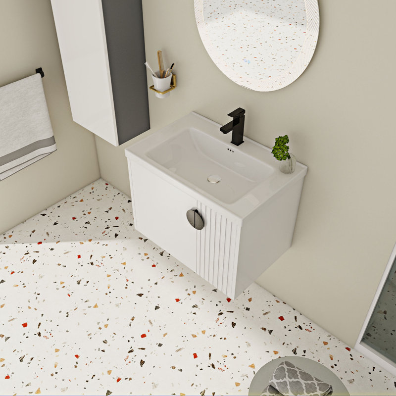 Ensemble de meuble-lavabo simple 23,80 po avec plateau en céramique, Blanc, 28"