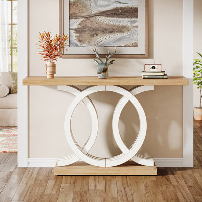 Modern 55-Inch Console Table, Wood Entryway Table Sofa Table with Geometric Base, Foyer Accent Table for Living Room Entryway, Hallway -  Ebern Designs, A84DAC6E72AB49C9B0BEAE2337FD81FC