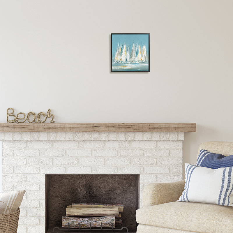 Abstrait voilier flottant encadré sur bois par Lisa Ridgers, peinture, Giclée encadrée noir minuit