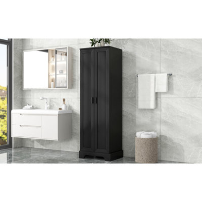Armoire de rangement brune à deux portes pour salle de bain / bureau - tablette réglable, panneau de fibres à densité moyenne