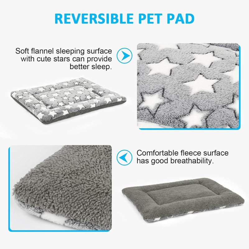 Gray and White Reversible Soft Fleece Dog Bed Mat