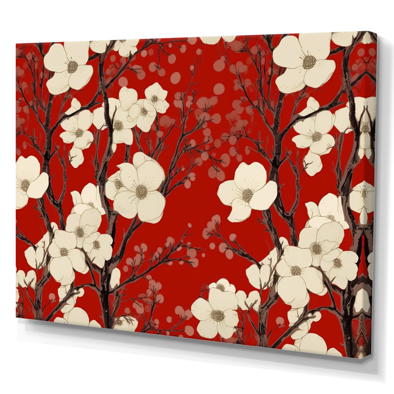 Élégance sur toile rouge et blanc Dogwood, H 34 po x l 44 po x P 1,5 po, Toile tendue