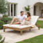 Méridienne double inclinable à 5 positions avec tables d'appoint pliantes - Idéal pour le jardin et la détente en plein air-1931502907