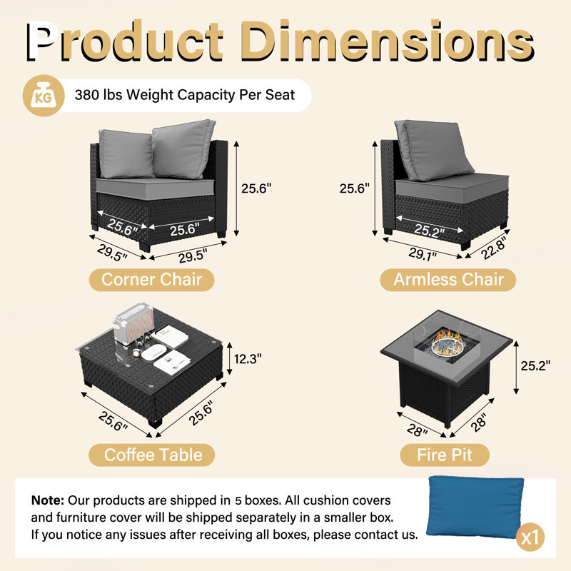 𝗡𝗼-𝗔𝘀𝘀𝗲𝗺𝗯𝗹𝘆 𝗖𝗵𝗮𝗶𝗿𝘀, Ensemble de conversation modulaire d'extérieur en osier pour 8 personnes avec conversation et coussins