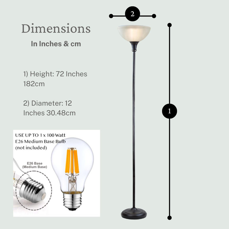 Lampe torchère sur pied 72 po avec finition en verre givré Gage
