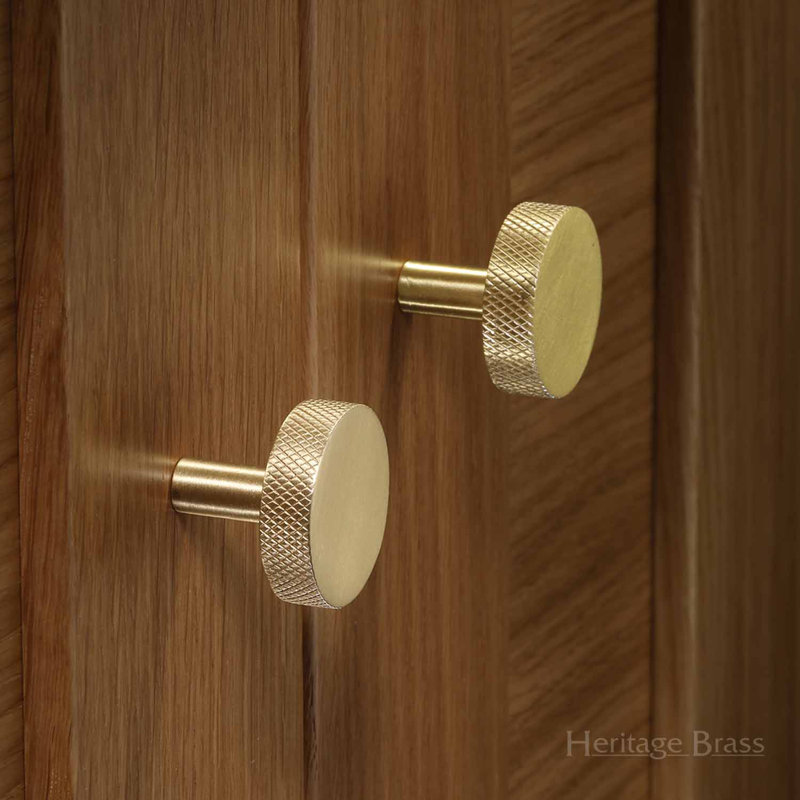 Heritage Brass Signac Heritage Cabinet Knob Knurled Disc Design, Satin Brass, 2.9cm H x 3.2cm W x 3.2cm D