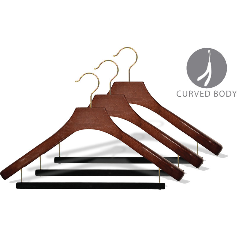 Cintre en bois antidérapant pour robe / chandail / chandail, Noyer / Laiton
