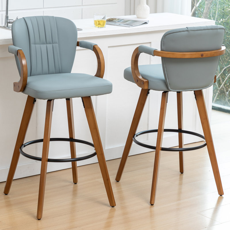 Swivel Upholstered Counter Stool, Bar Stool (30" Seat Height), Blue