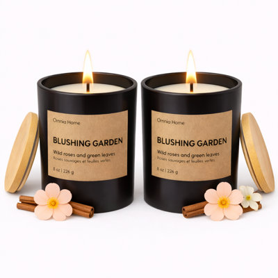  Scented Soy Wax Candle Set 2 Pack – Floral Candles for Home Scented with Notes of Rose, Magnolia & Soft Cedarwood – Refined Home Decor & Gift (Blushing Garden, Black, 2 Pack)
