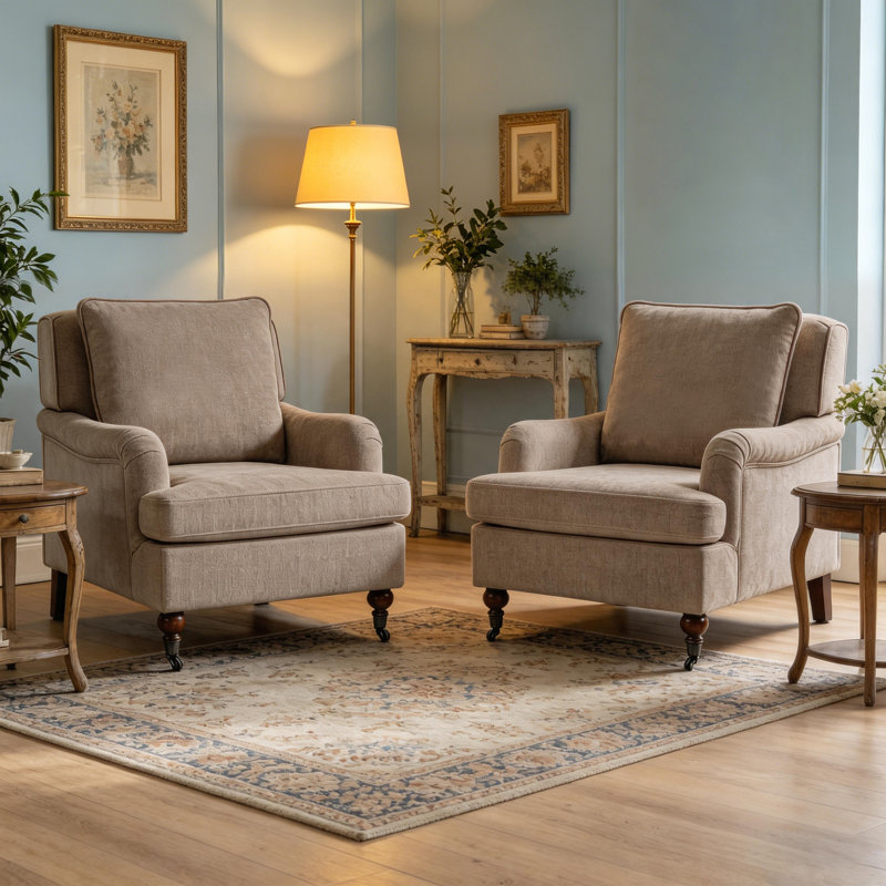 English Classic Roll Arm Chair, Beige, 2, 29" W x 35" D x 33" H