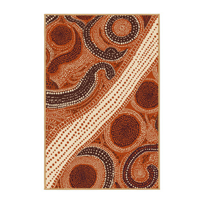 Machine Washable Pahola Global Inspired Block Print Rug in Red – LightBrown Binding