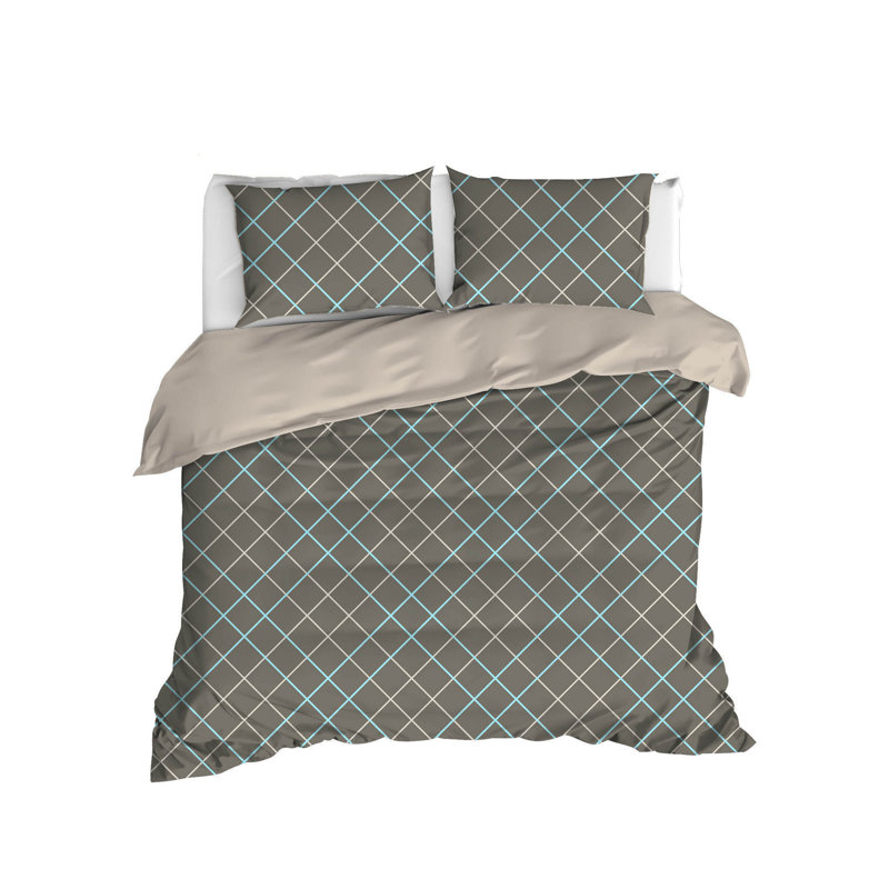 Ensemble de housse de couette 100% coton gris Ruelas, Housse de couette 94 po x 87 po + 2 taies d'oreill