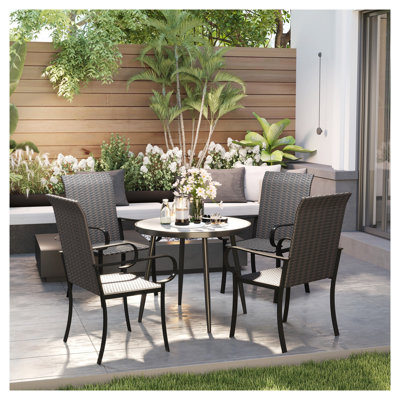 Outsunny Set of 4 All-Weather Wicker Outdoor Dining Chairs, Rattan Patio Seating with Backrest