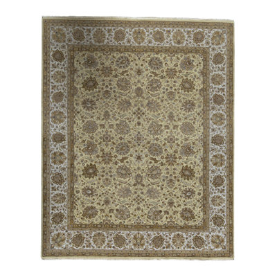 Tapis oriental en laine noué à la main beige / vert Lamani